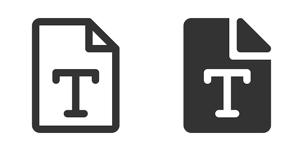 Text file document with bold T icon in simple flat style