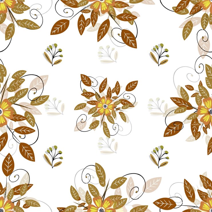 Vector textile fabric floral and leaf patterns