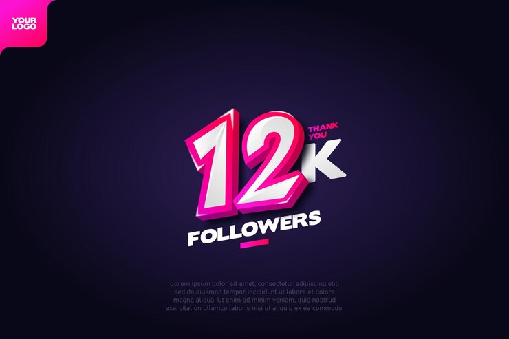 Thank you 12K Followers with Dynamic 3D Numbers on Dark Blue Background