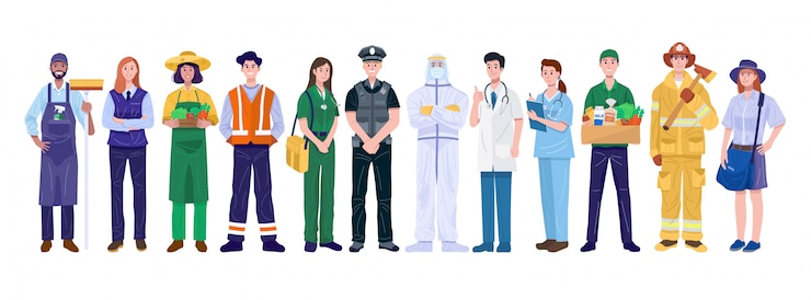Vector thank you frontliners concept. various occupations people. vector