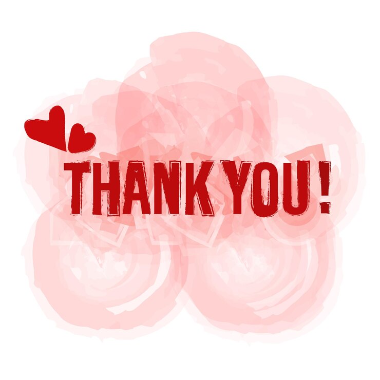 Thanks message for your page order with big letters thank you on rose watercolor background shapes