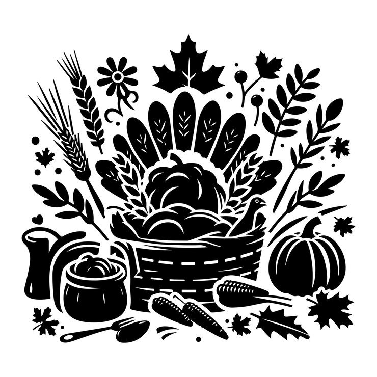 Thanksgiving elements silhouettes vector illustration on a white color background