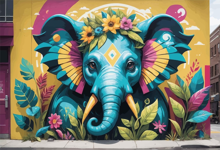 Vector the beautiful elephant with flowers in the background the beautiful elephant with flowers in the bac