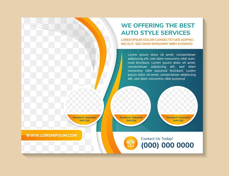 Vector the best auto style services presentation template on blue white background. horizontal layout