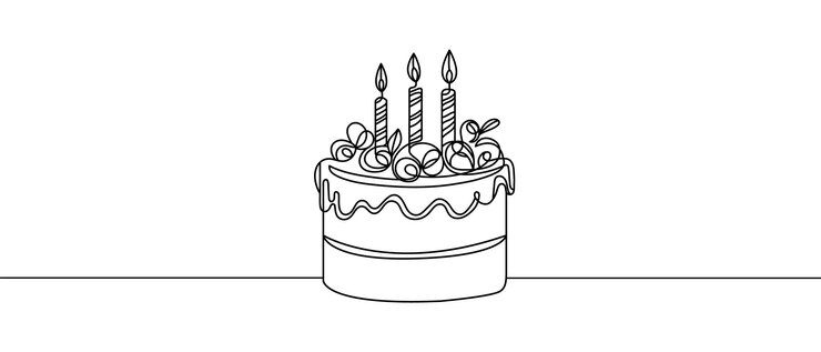The cake is drawn with one line Celebration card banner Vector illustration isolated handdrawn