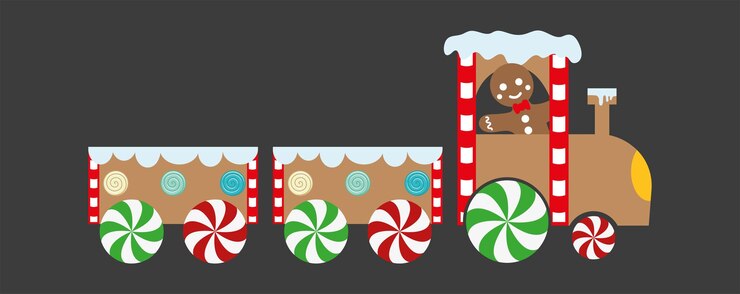 The Christmas train and carriages vector isolated snowflakes white background