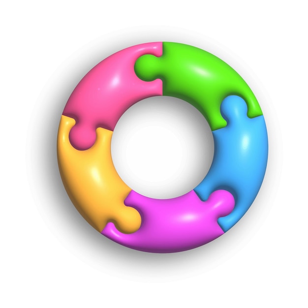 the circle consists of 5 puzzle pieces 3d illustration for creative ideas and creative design volumetric style rendering