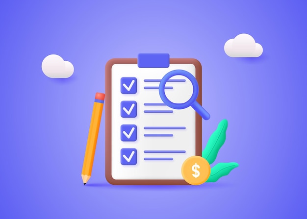The concept of successfully completing business tasks. Checklist tablet icon on paper.