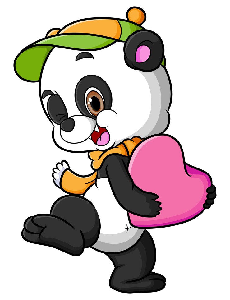 Vector the happy panda is dancing and holding the heart doll of illustration