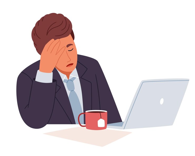 Vector the man fell asleep at work the office worker is tired work overtime