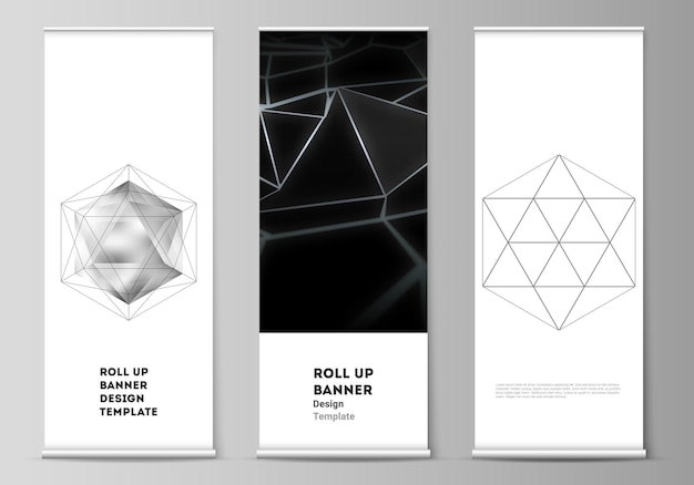 the vector layout of roll up banner stands vertical flyers flags design business templates d polygon...