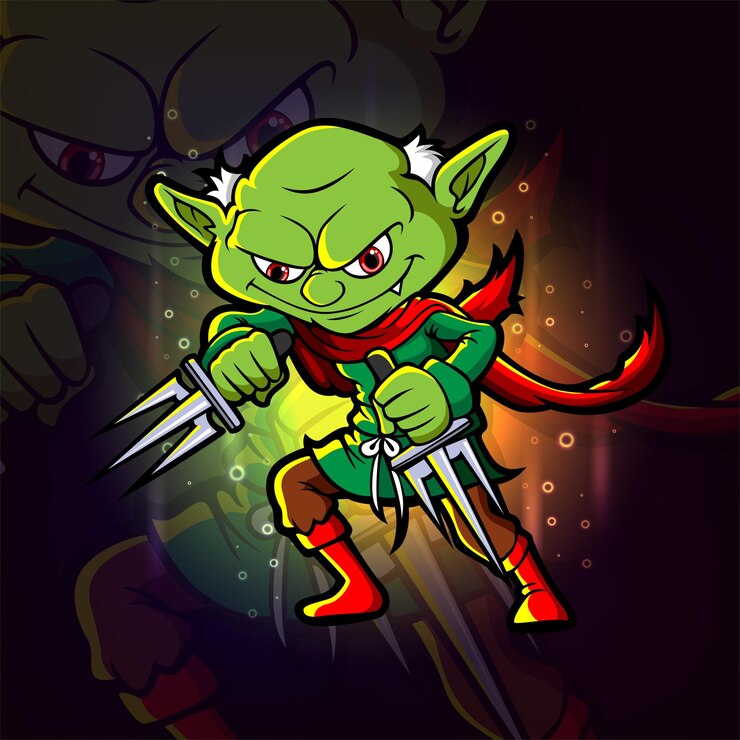 Vector the witch fighter with trident esport logo design of illustration
