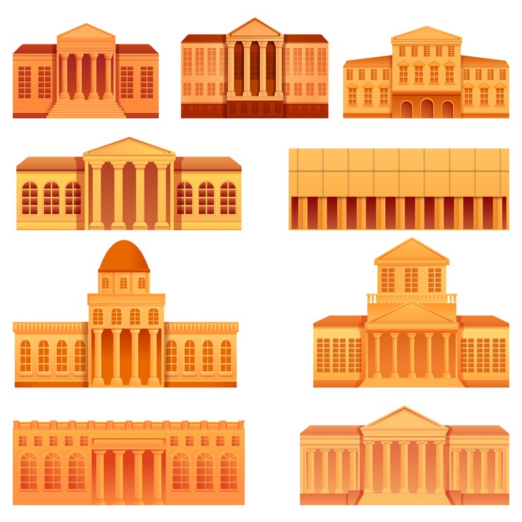 Vector theater museum icons set, cartoon style