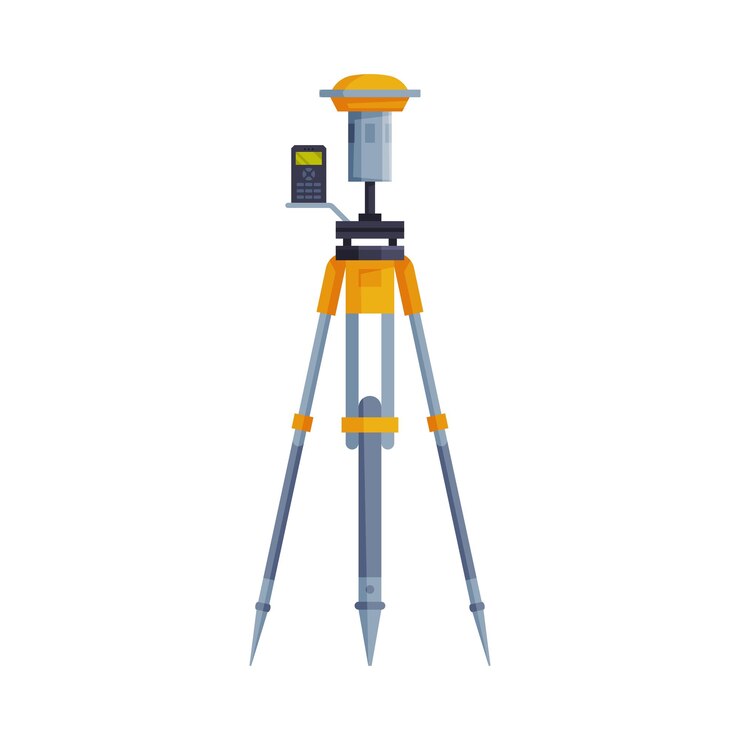 Vector theodolite or tacheometer tripod geodetic equipment measuring instrument flat style vector illustration on white background