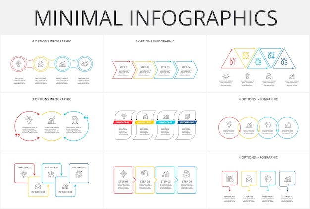thin line flat elements set for infographic business concept with 3 4 and 5 options or steps