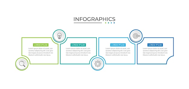 Thin line process business infographic with square template 4 options