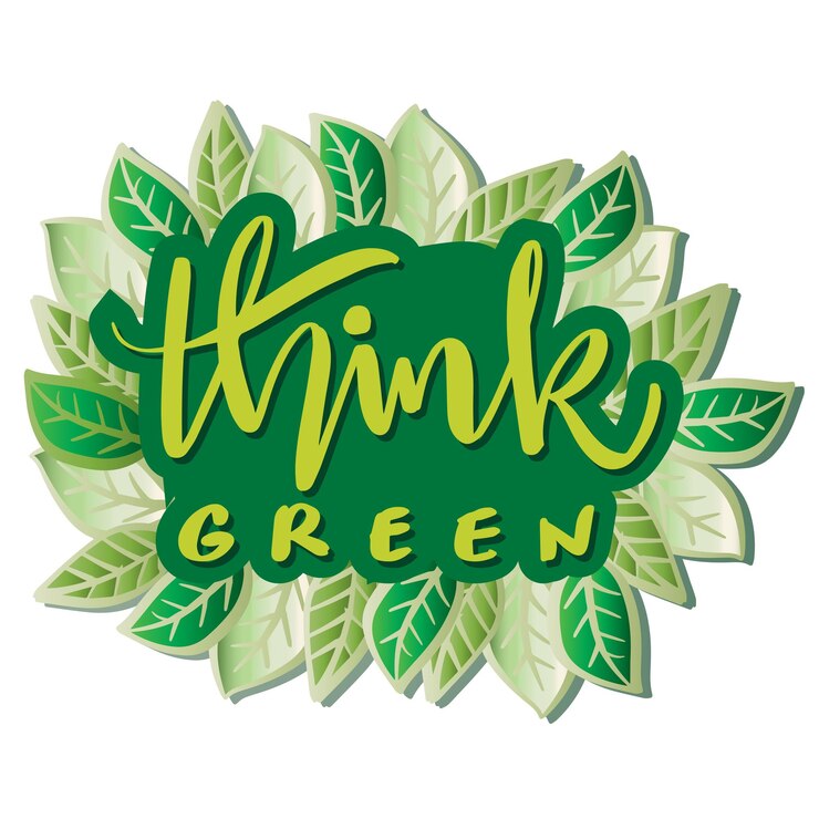 Vector think green hand lettering with leaves background. poster environment concept.