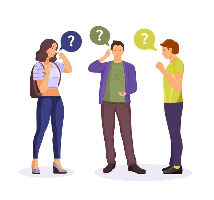 Vector thinking people group business team with questions