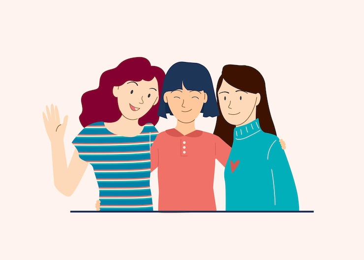 Vector three females friends being together