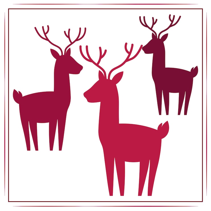 Vector three reindeer pink silhouette style