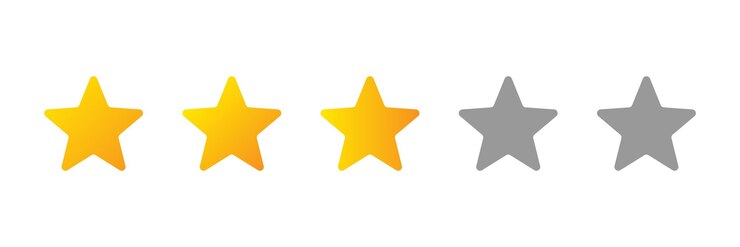Vector three star rating marked with yellow and grey stars in flat modern icon style on white