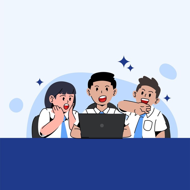 Three students looking amaze at their laptop