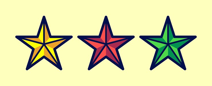 Vector threestar cartoon illustration with a red star yellow star and green star