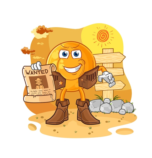 Throat lozenges cowboy with wanted paper cartoon mascot vector