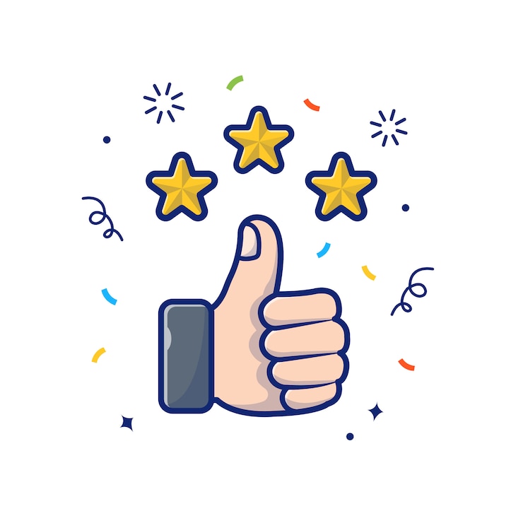 Vector thumbs up with golden stars illustration. review and give feedback, reward icon concept white isolated