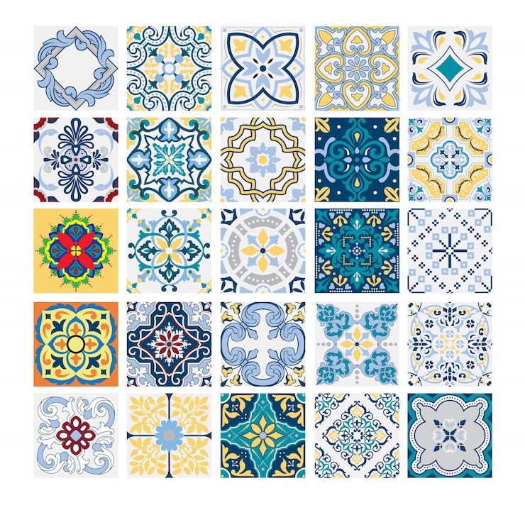 Vector tiles portuguese patterns antique seamless design in vector illustration vintage