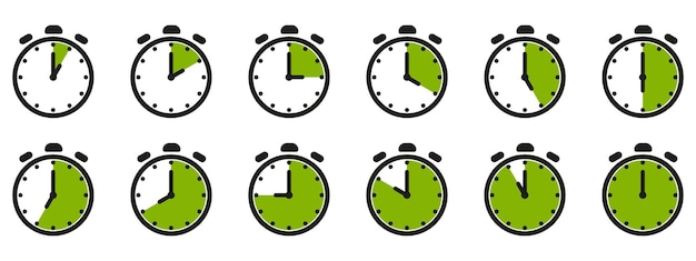 time and clock icon set half past of the clock signcomplete twelve hours pointed clockwise oclock