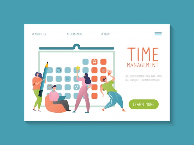 Time management. Website template concept for business planning and collaboration. design in cartoon style illustration.
