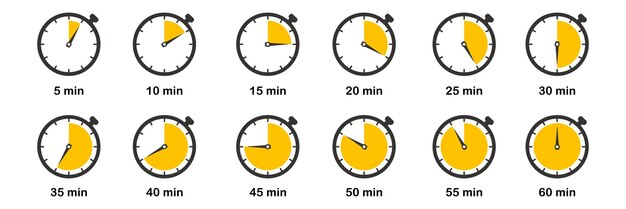 Timer clock stopwatch icon set Countdown 5 10 15 20 25 30 35 40 45 50 55 60 minutes