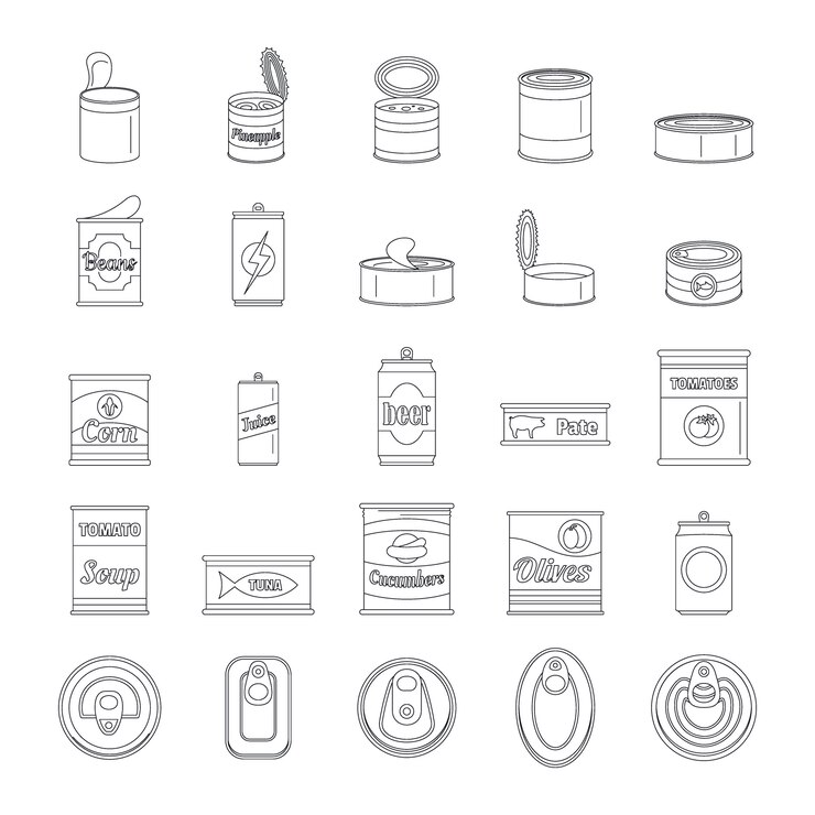 Vector tin can food package jar icons set