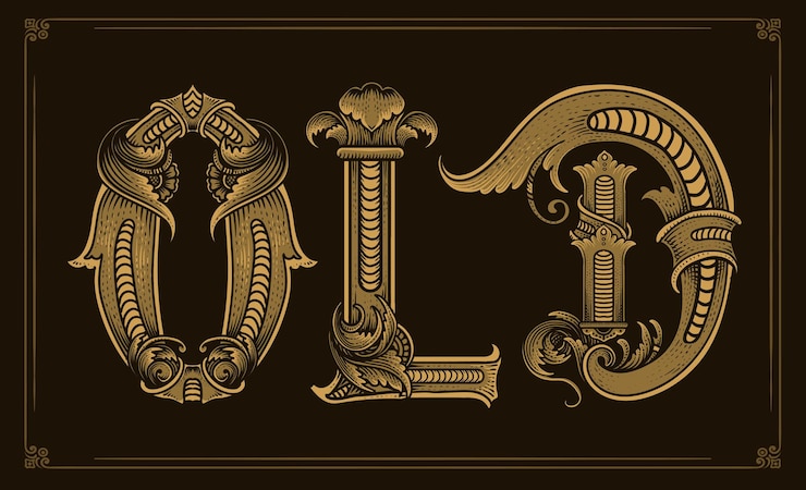 Vector tipografi vintage old dengan desain vektor huruf ornamen ukiran