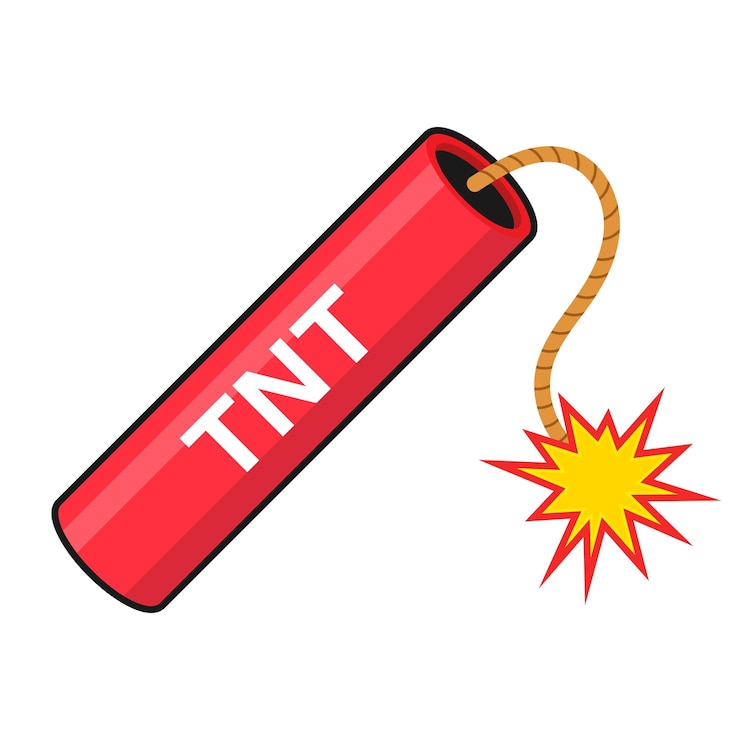 Vector tnt dynamite cartoon bomb with burning wick red stick mining blast charge destroy firecracker