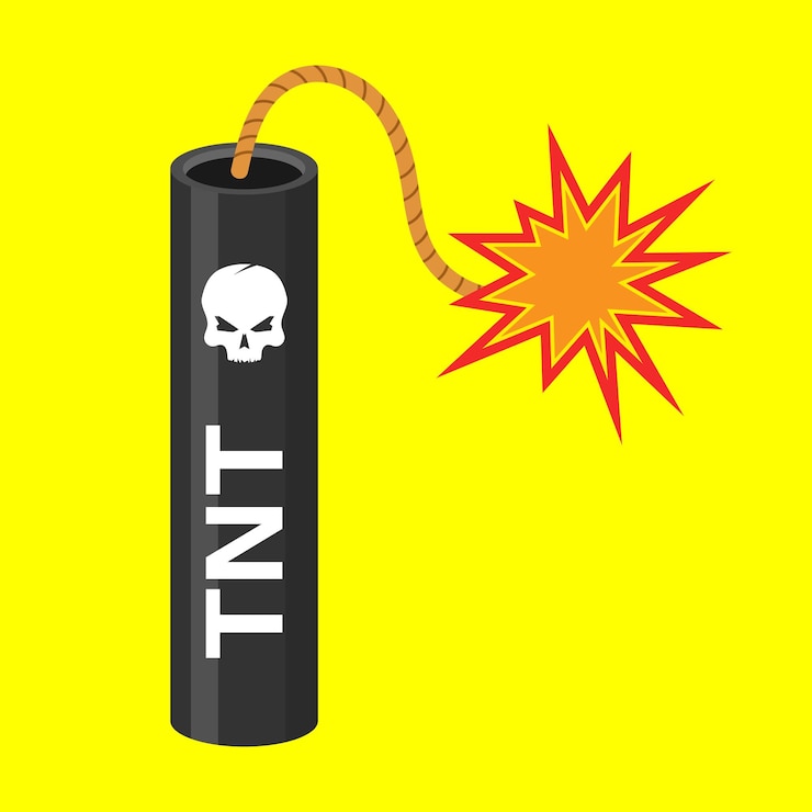 Vector tnt dynamite cartoon bomb with burning wick red stick mining blast charge destroy firecracker