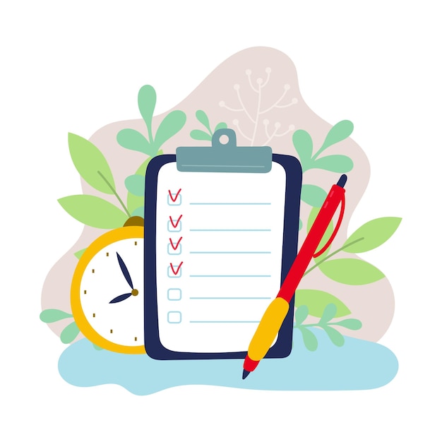 To do list concept. Undone checklist. Deadline, poor time management vector illustration. Time management concept. Effective business planning.