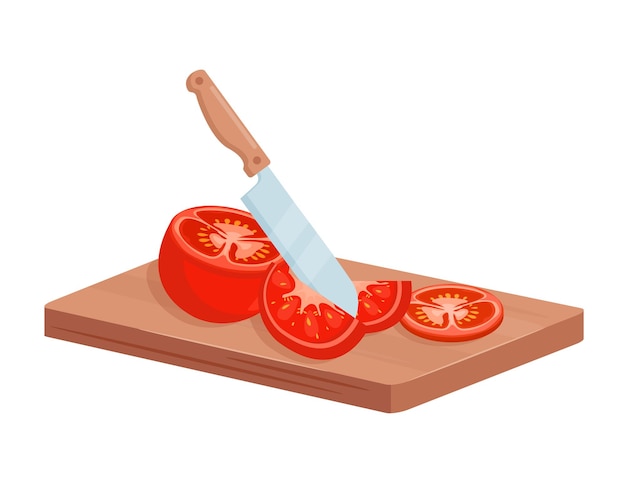 tomato cutting with chef knife.