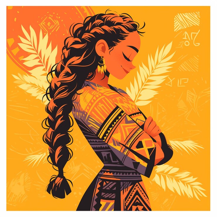 Vector tongan woman in traditional ngatu cloth makers outfit