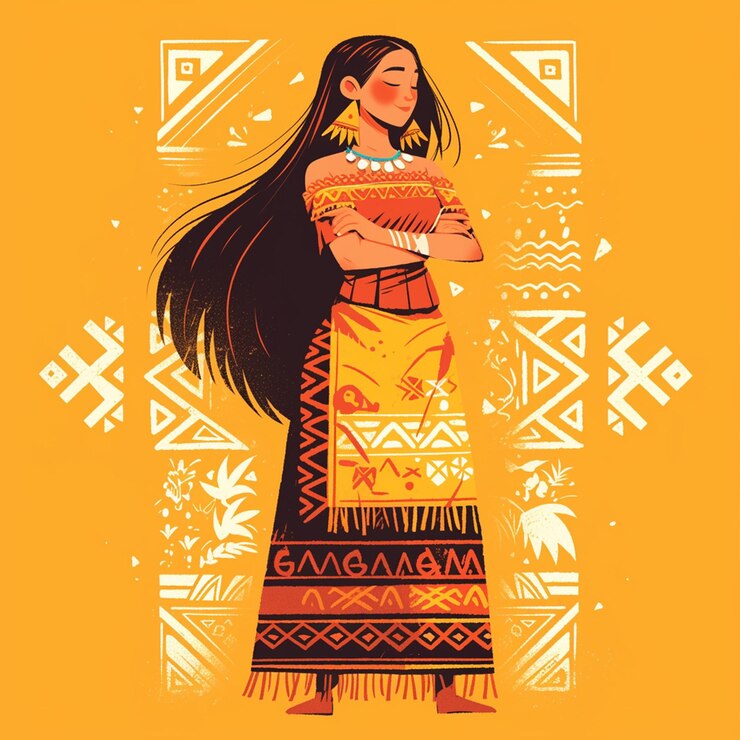 Vector tongan woman in traditional ngatu cloth makers outfit