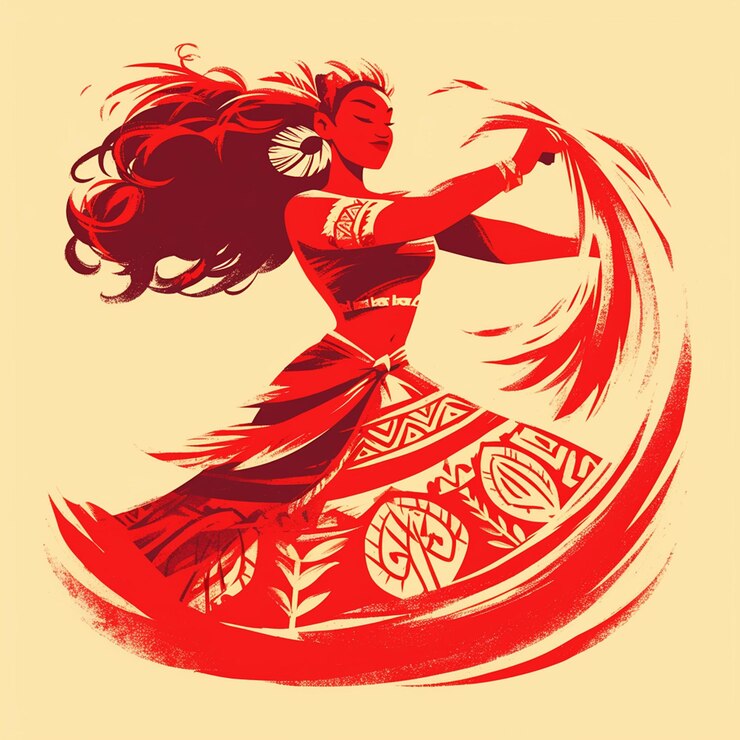 Vector tongan woman in traditional tongan dress on stage