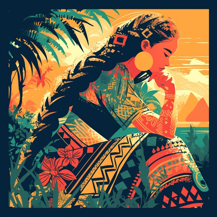 Vector tongan woman in traditional weavers attire