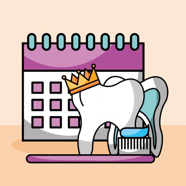 Vector tooth crown brush paste calendar