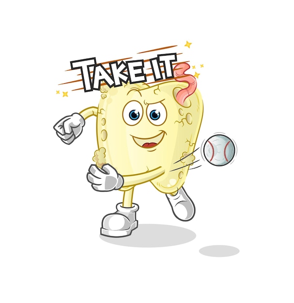 Tooth decay throwing baseball vector. cartoon character