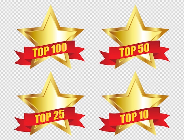 Top 100,50,25,10 rating star.Banner rating .Gold star award