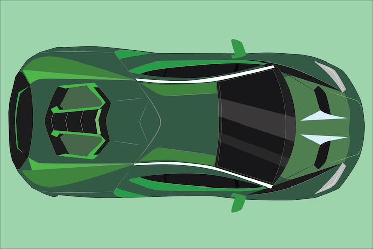 Top view green sports car isolated Realistic transportation Modern urban sport vehicle