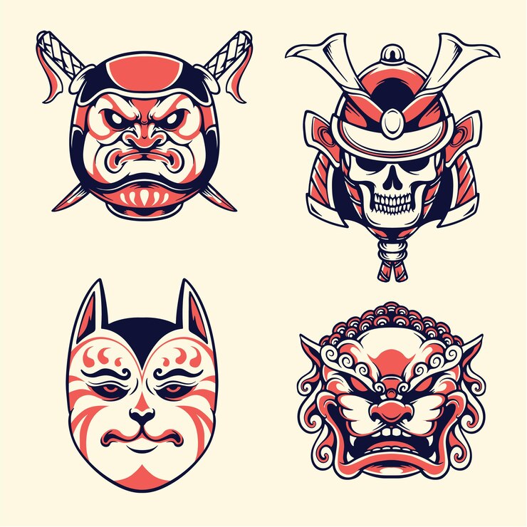 Vector topeng jepang yang lucu