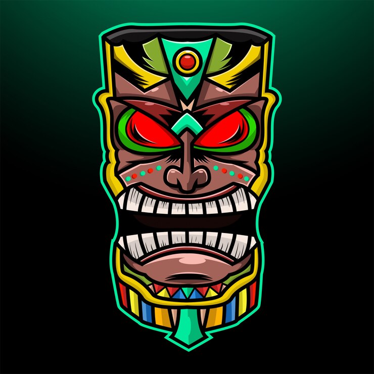 Vector topeng suku tradisional hawaii tiki dengan wajah manusia
