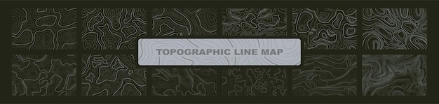 Topographic line contour map background set Geographic abstract grid Terrain map big set
